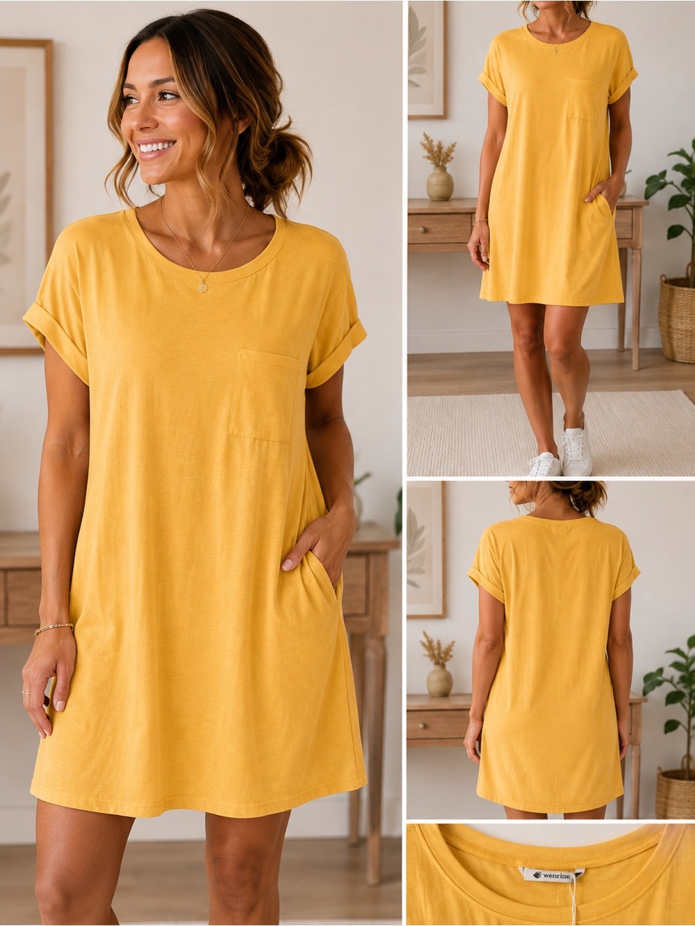 Yellow Pocket T-Shirt Dress - Women